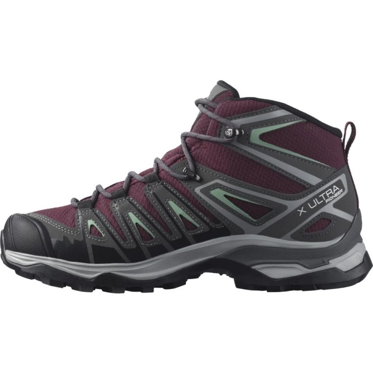 Salomon X Ultra Pioneer Stredne CSWP Turisticka Obuv Damske Bordove Tmavo Siva | SK 8DMPLU